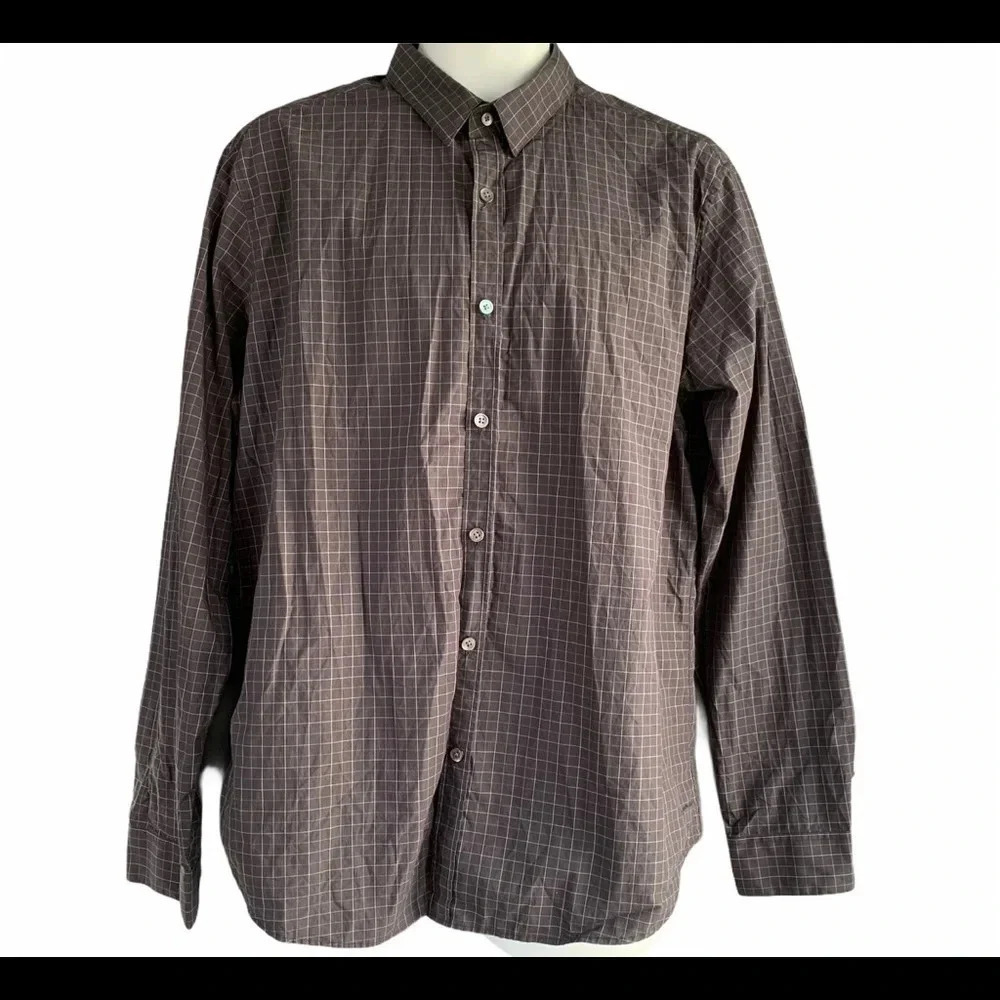 Theory Checkered Button Down Long Sleeve Shirt 100% Cotton Size XL